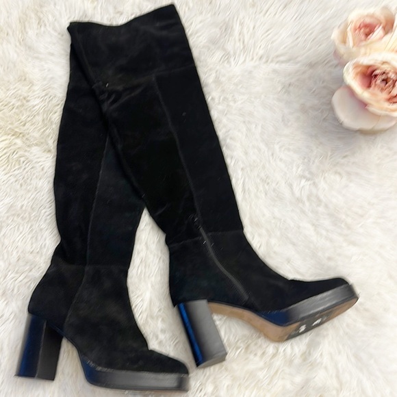 Free People X Anthropologie Echo Black Platform Suede OTK heel boots women sz 37 - Picture 5 of 8
